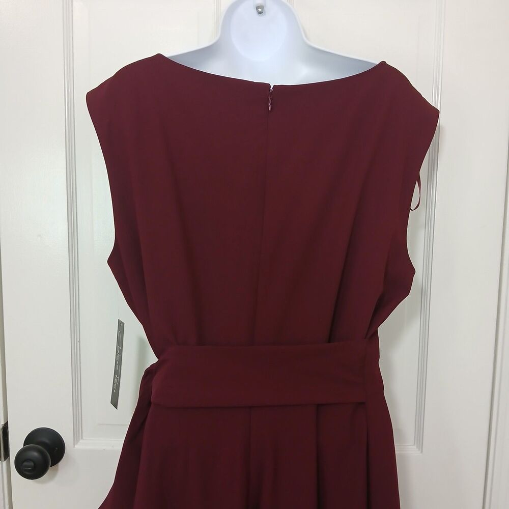 NWT Chelsea Rose Women's Size 16 Wine Burgundy Sleeveless Tie Waist A-Line Dress - Picture 9 of 16
